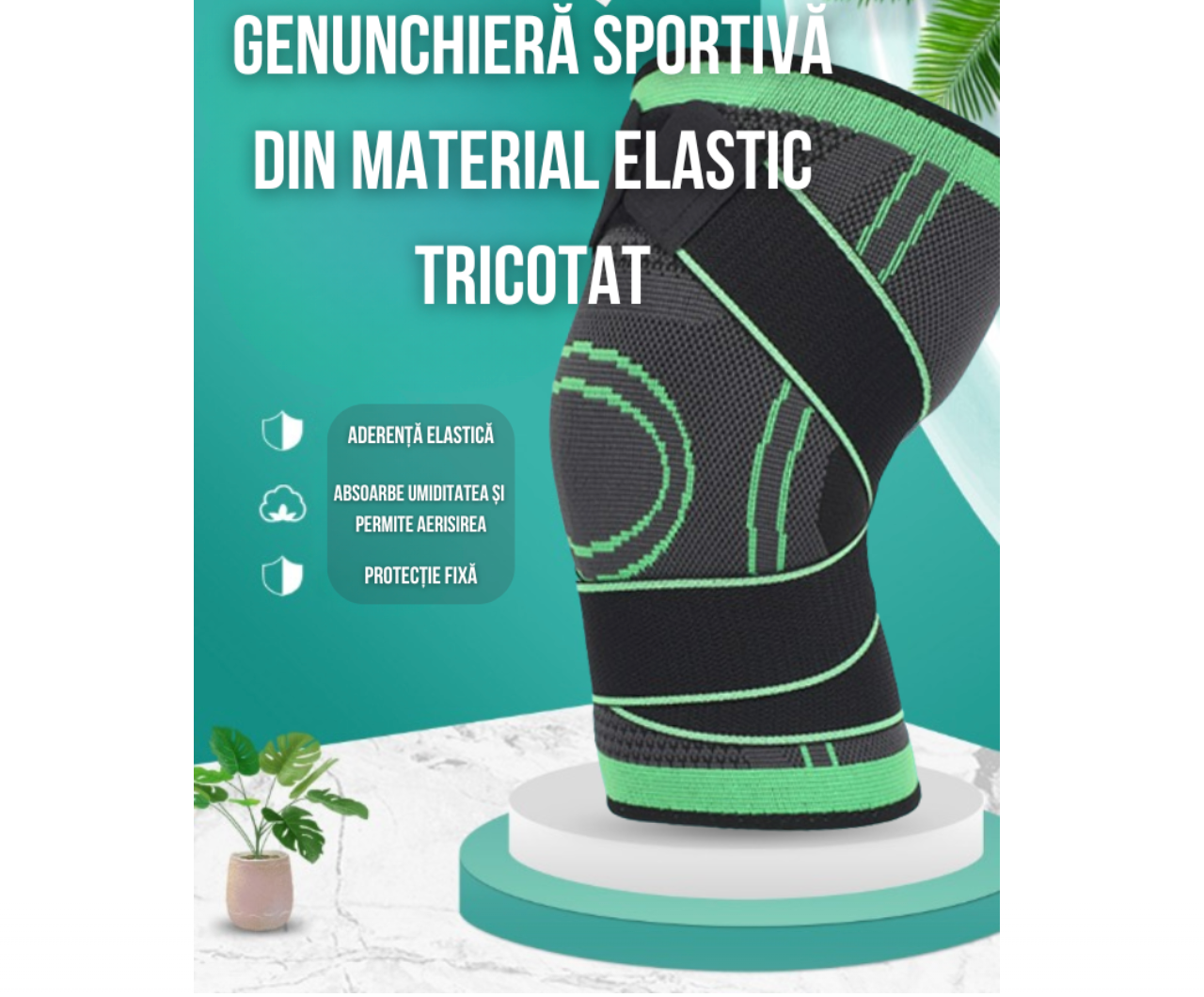 Genunchiera Elastică, Orteză genunchi, Bandaj pentru Genunchi cu Compresie Respirabila, Suport menisc, cu mansoane elastice, Negru/Verde