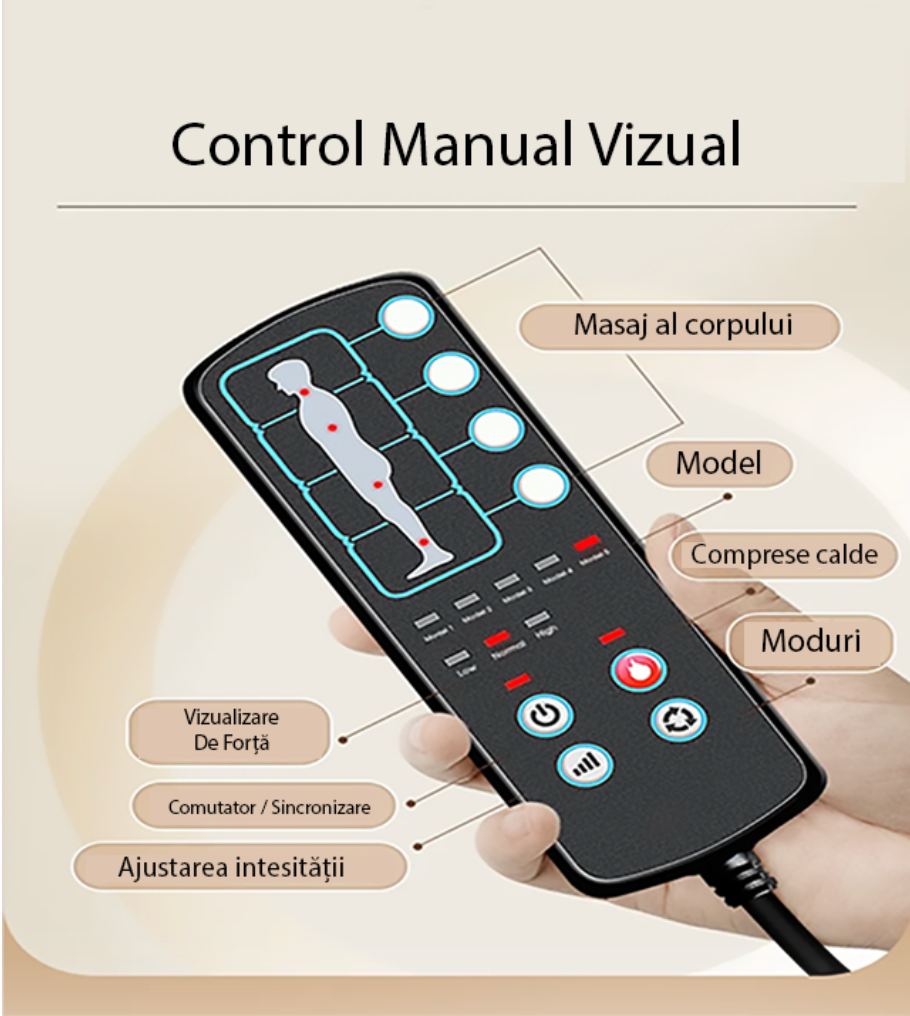 Saltea Masaj Complet Shiatsu, Pentru Persoanele Care Au Dureri de Spate, 6 Moduri de Masaj, Dispozitiv de Control, Presiunea Pernelor Optimizata, Albastru deschis