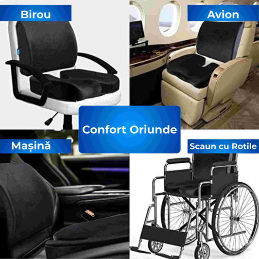 Set Perna Ortopedica pentru Sezut si Perna Lombara, Imbunatateste Postura, pentru Birou si Masina, Spuma cu Memorie, Negru