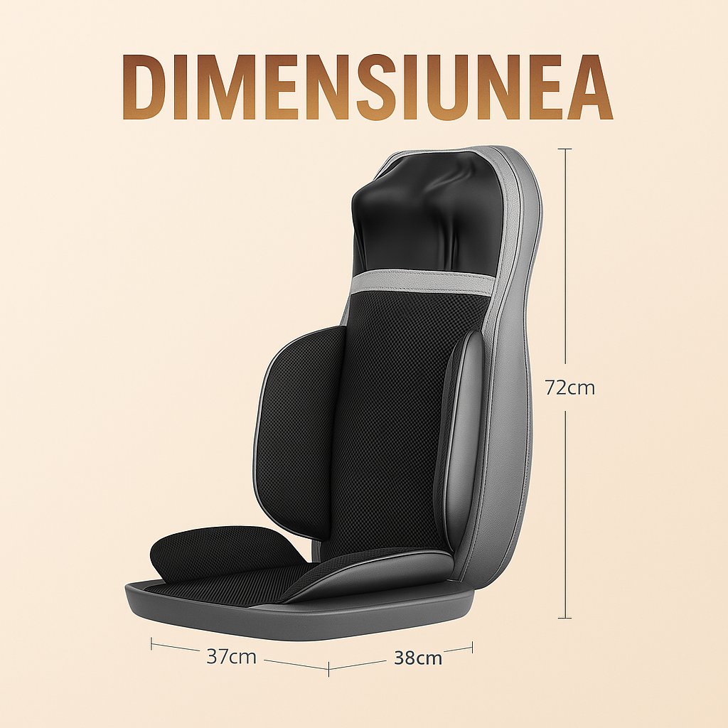 Husa de Scaun pentru Masaj Shiatsu 2D 3D, cu Functie de Incalzire si Masaj, Masaj cu Framantare și Vibratii, 3 Moduri, 3 Viteze, pentru Dureri Cervicale si de Spate