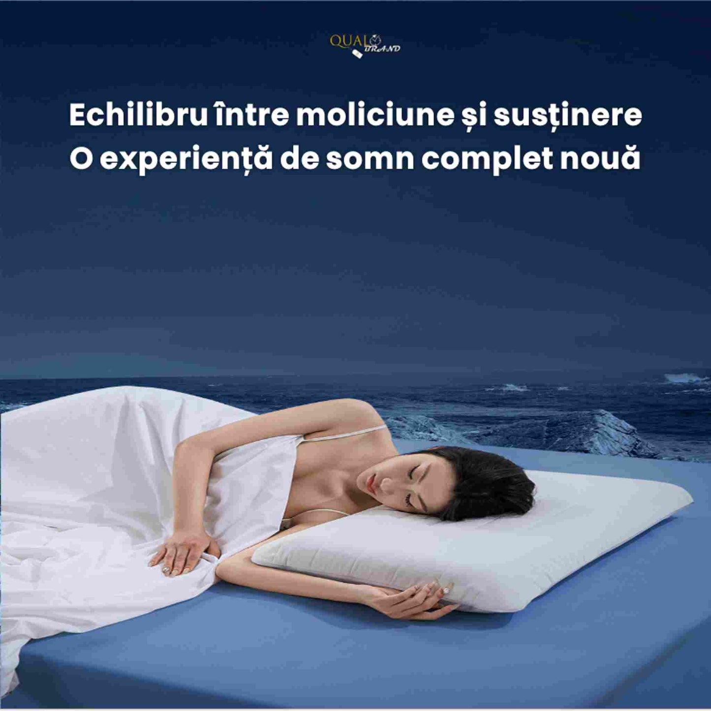 Perna Ortopedica pentru Dormit din Spuma cu Memorie, Pentru Suport Gat și Cervical, Funcție de Păstrarea Temperaturii, Dimensiune 70x42x10 cm, Alba