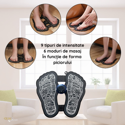 Aparat Masaj Picioare EMS, Stimulator muscular, Imbunatatirea circulatiei sanguine, Drenaj Limfatic, 8 Moduri diferite, 19 Trepte de Intensitate, Incarcare USB, Telecomanda inclusa, Negru