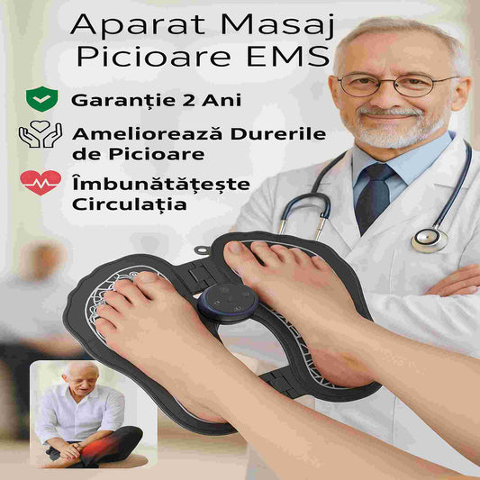 Aparat Masaj Picioare EMS, Stimulator muscular, Imbunatatirea circulatiei sanguine, Drenaj Limfatic, 8 Moduri diferite, 19 Trepte de Intensitate, Incarcare USB, Telecomanda inclusa, Negru