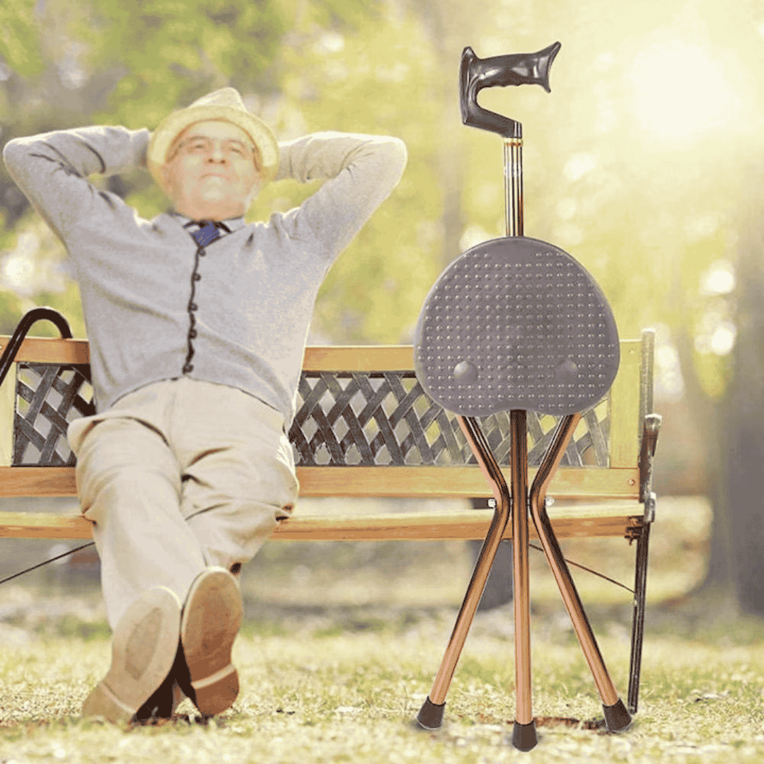 Baston Relabil din Inox cu Scaun Pliabil, 86-96 cm lungime.