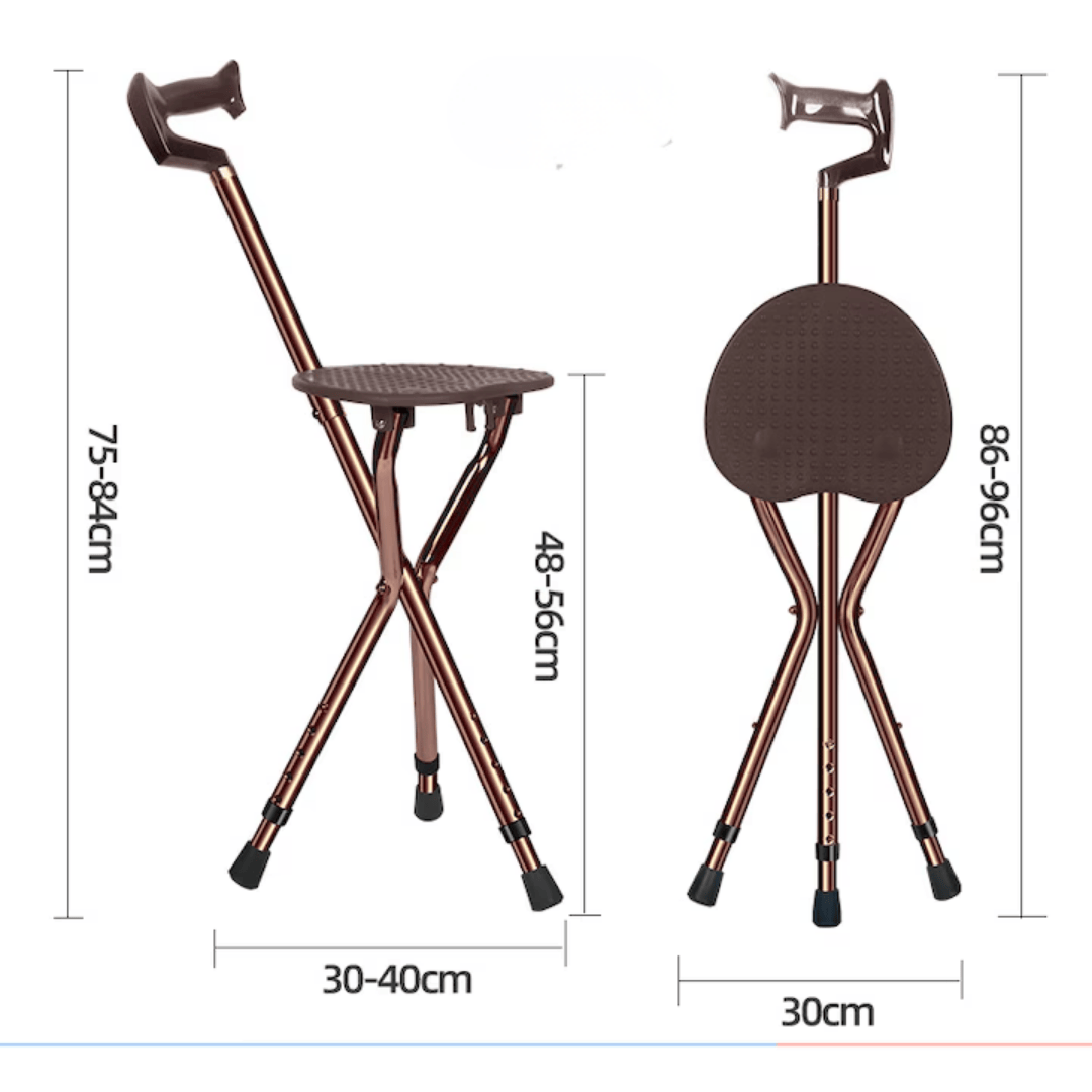 Baston Relabil din Inox cu Scaun Pliabil, 86-96 cm lungime.