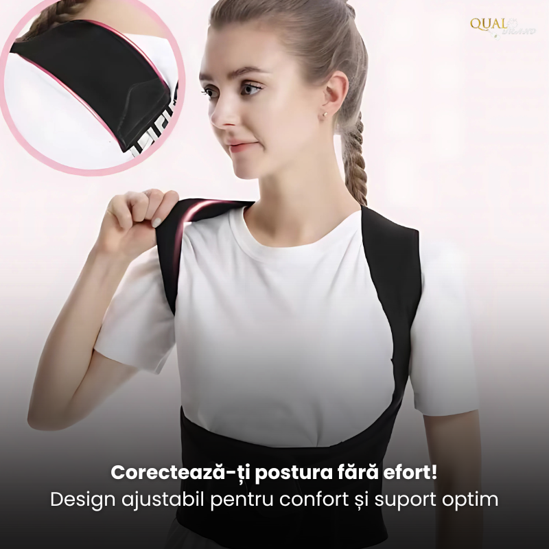 Corector Postura, Anti-Cocoasa, Material Flexibil, Presiune Reglabila, Postura Corecta si Eliminare Dureri de Spate, Negru