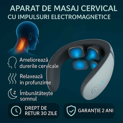 Aparat Masaj Cervical , Impuls Electromagnetic, Functie incalzire, 4 Electrozi, Intensitate Ajustabila, USB, Alb