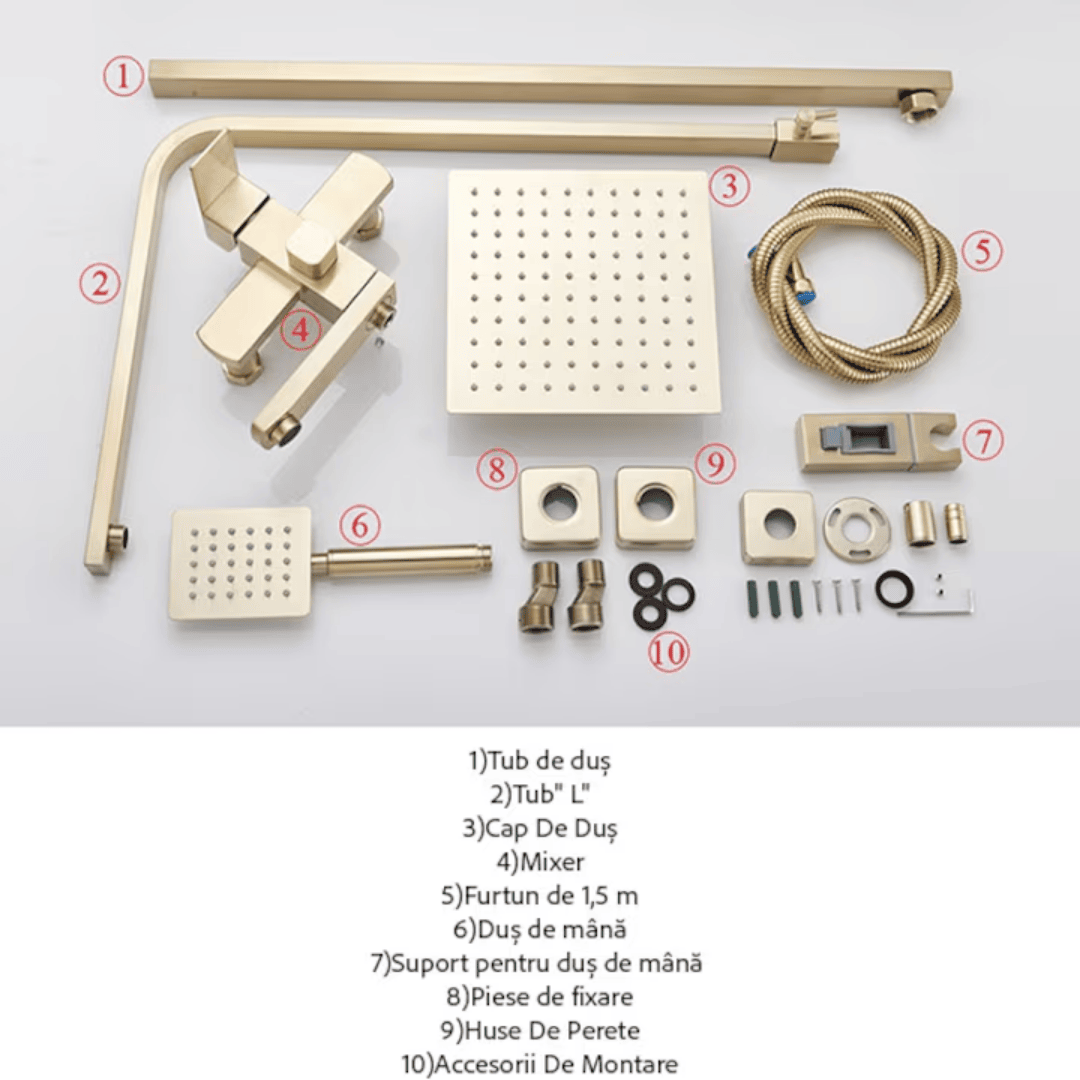Set de Dus LUX cu Kit complet de Instalare, 30 cm para, Fabricat din Otel Inoxidabil