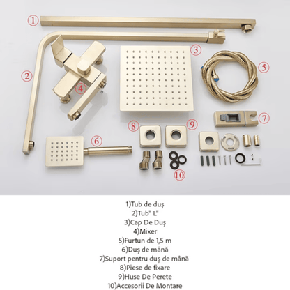 Set de Dus LUX cu Kit complet de Instalare, 30 cm para, Fabricat din Otel Inoxidabil