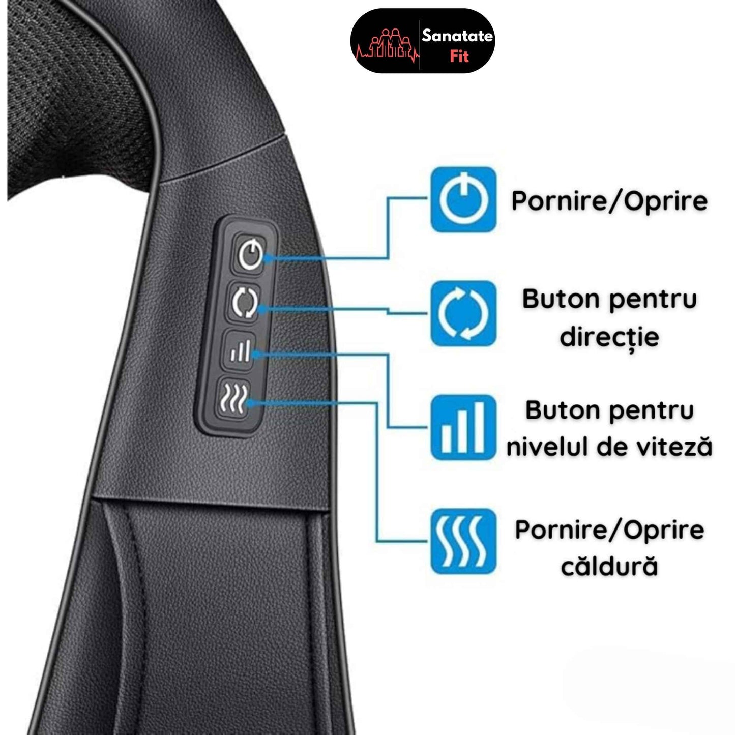 Aparat de Masaj Cervical, Masaj cu Framantare, Functii Multiple, Utilizare pe Spate, Picioare si Cervicala, Din Piele PU, Negru