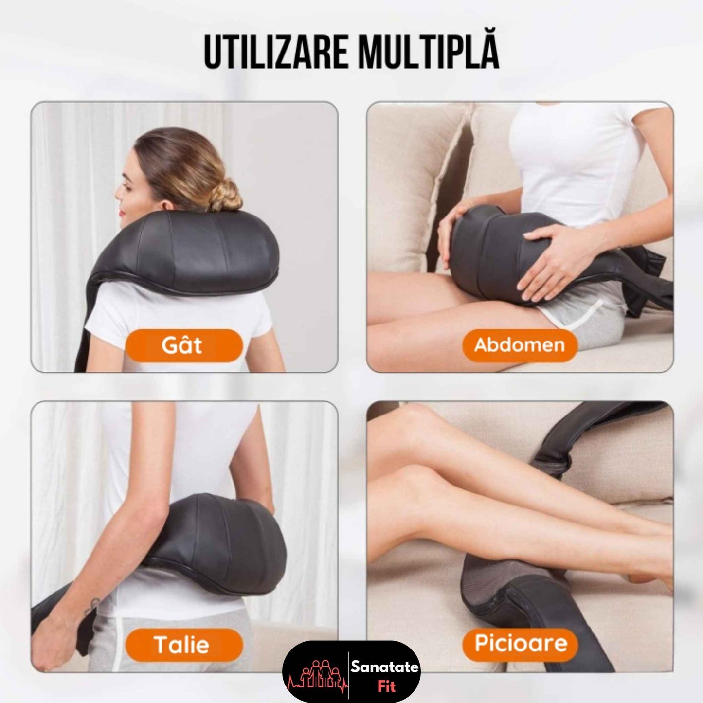 Aparat de Masaj Cervical, Masaj cu Framantare, Functii Multiple, Utilizare pe Spate, Picioare si Cervicala, Din Piele PU, Negru