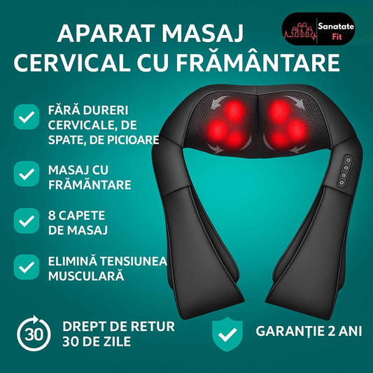 Aparat de Masaj Cervical, Masaj cu Framantare, Functii Multiple, Utilizare pe Spate, Picioare si Cervicala, Din Piele PU, Negru