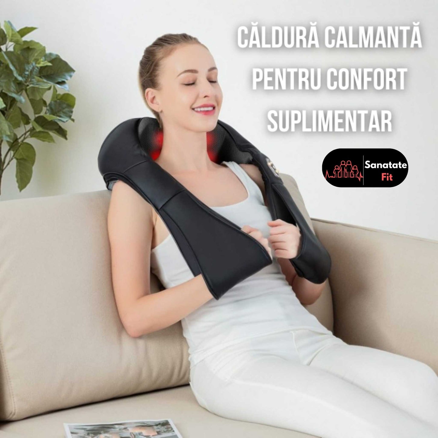 Aparat de Masaj Cervical, Masaj cu Framantare, Functii Multiple, Utilizare pe Spate, Picioare si Cervicala, Din Piele PU, Negru